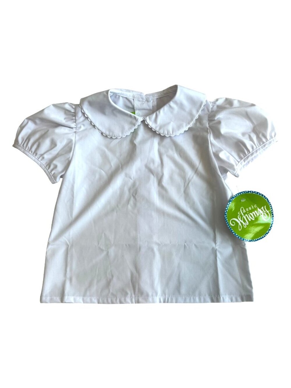 Classic Whimsy Blouse Girls White Peter Pan Collar Short Puff Sleeve Top Size 5